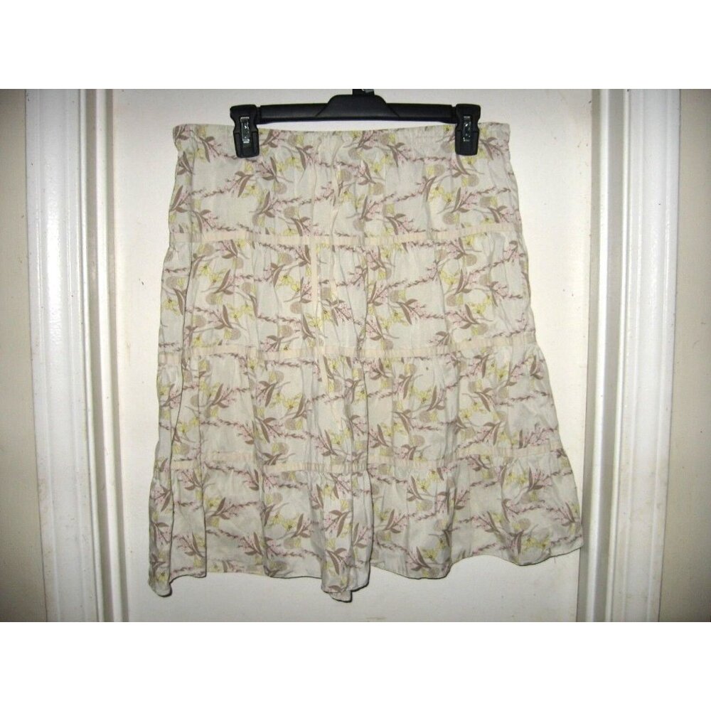 American Eagle Outfitters Blue OffWhite Floral A-Line Skirt Drawstring Stretch 8